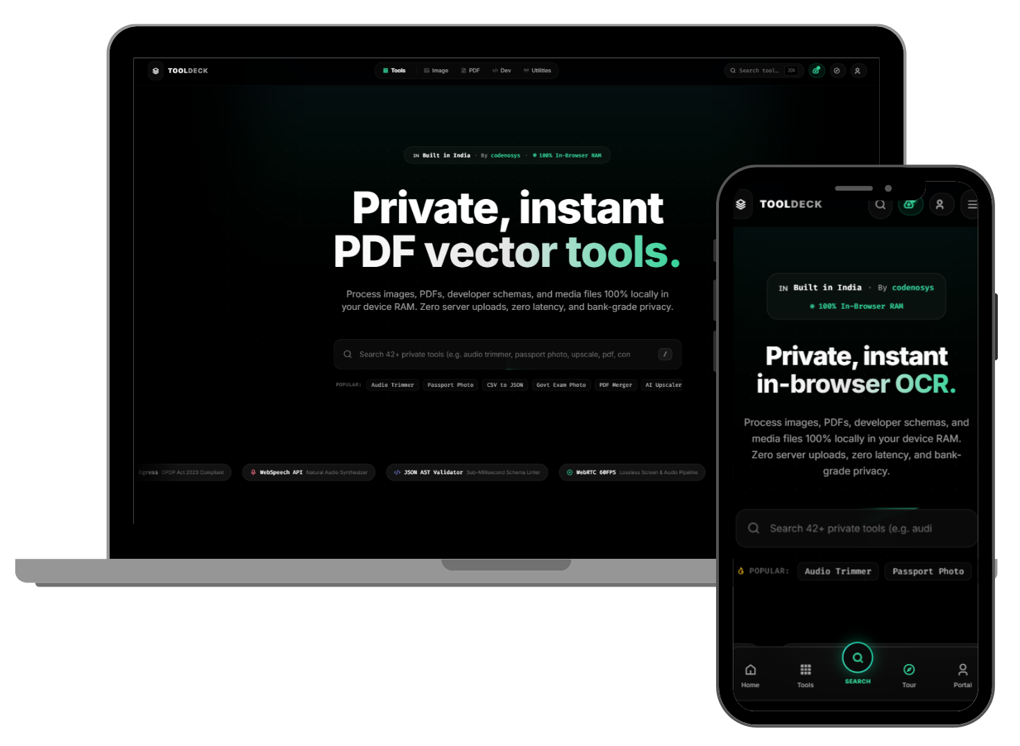 ToolDeck Utility Suite by Codenosys - Desktop and Mobile App Mockup