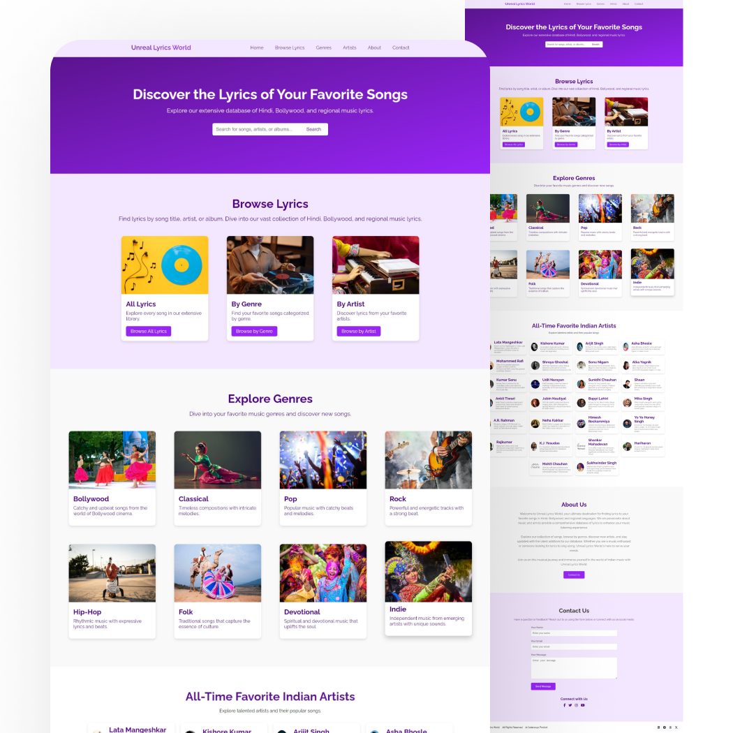 Unreal Lyrics World - Concept Landing Page